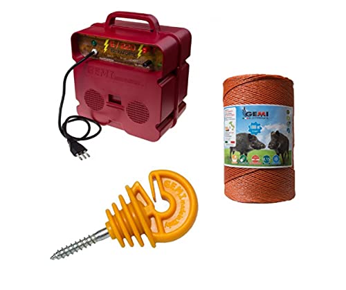 100% made in Italy. Recinto Elettrico Kit con 1 x Elettrificatore 220V + 1 Filo 1000 mt 6 Mm² + 200 pz isolatori per paletti in Legno - Recinzione Elettrica Recinti Elettrici per Cinghiali Cervi