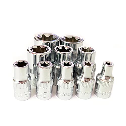 10個 E4-E18 トルクスソケットセット 1/4インチ&3/8インチ レンチヘッド CR-V E型スパナ 六角ヘッド 3/8インチ ユニバーサルソケットツール 自動車修理ツール