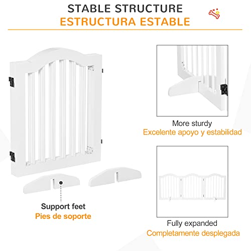 Miniatura 6 de Pawhut Barrera De Seguridad Para Perros Pequeños Plegable 154,5x61 Cm Barrera Para Perros En Casa De 3 Paneles Con Patas Anchos Para Escaleras Pasillos Blanco