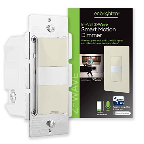 New Arrivals Enbrighten Z-Wave Plus Smart Motion Light Dimmer, Compatible with Alexa, Google Assistant, SmartThings, Wink, Zwave Hub Required, Repeater/Range Extender, 3-Way Compatible, Ivory, 38198 New Arrivals Enbrighten Z-Wave Plus Smart Motion Light Dimmer, Compatible with Alexa, Google Assistant, SmartThings, Wink, Zwave Hub Required, Repeater/Range Extender, 3-Way Compatible, Ivory, 38198