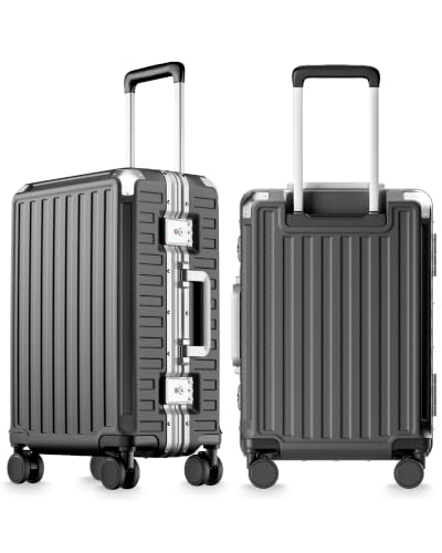 Image of LUGGEX 2-Piece 20 Inch Zipperless Carry On Luggage, Charcoal Metallic | Carry On Suitcase, Airline Approved Size, 100% PC Hard Shell, 8010S Aluminum Frame, 8 Spinner Wheels, TSA Lock, ZX-Core