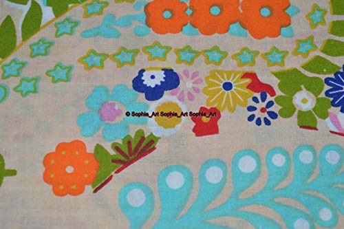 Image of Indian Hand-Block Printed Jaipuri Print Tropical Paisley Floral Ethnic Sanganer Kurti Print Cotton Fabric (Beige Paisley, 20 Yards)