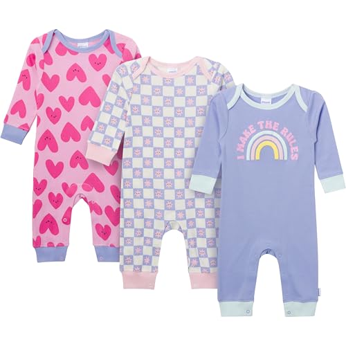 Onesies Brand Baby Unisex 3-Pack Cotton Romper – Soft Lap Shoulder One-Pieces with Leg Snaps for Easy Changes and All-Day Comfort, Rainbows and Hearts, 24 Months
