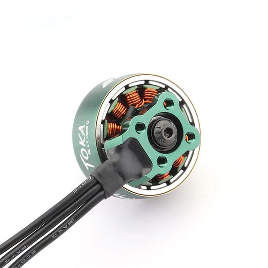 Bottom view of a Diatone Mamba Toka 2808 1100KV motor, showing the mounting holes and attached wires.