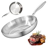 Jenmayt Edelstahlpfanne 28 cm,Unbeschichtet,Schnellwärmend,Pfanne induktion,dreilagiges Edelstahl 316,Stielpfanne,ür Alle Herdarten
