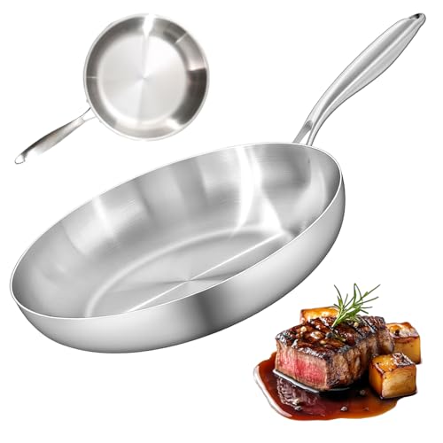 Jenmayt Sartén de acero inoxidable de 30cm, sin recubrimiento, calentamiento rápido, sartén profesional, 3 capas de acero inoxidable 316, apta para todo tipo de fuegos