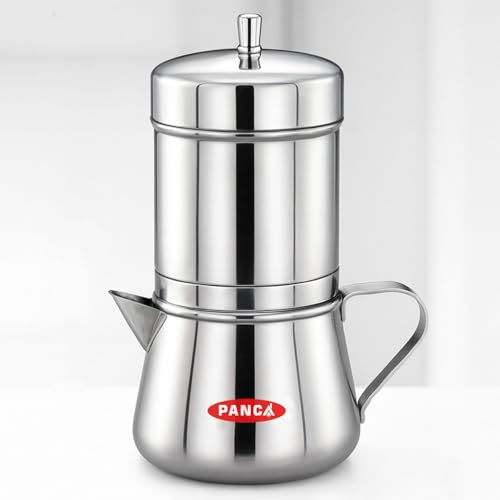 PANCA Stainless Steel Premium Filter Coffee Maker With Handle, Mocha Coffee Pot 4-6 Cups, Large, 250ml (304 Grade SS)