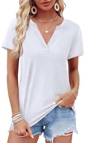 Image of WEESO Womens Tops Summer Short Sleeve V Neck Blouses Business Casual Loose Fit Tshirts Trendy Fashion Outfits