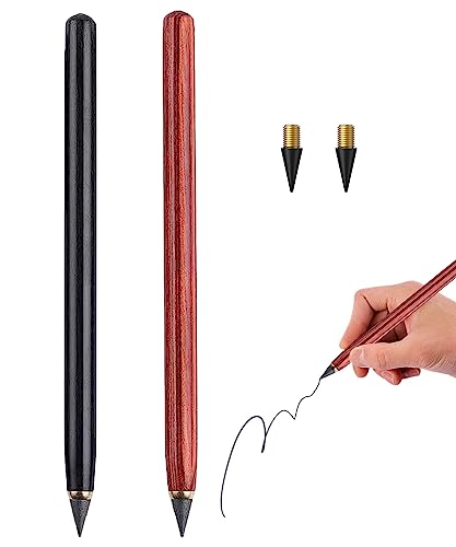 Everlasting Wooden Pencils - Pack of 2 with Extra Refills - Sustainable Writing Instrument for Drawing, Sketching, and Writing - Eco-Friendly and Long-Lasting Design for School, Office, and Home Use