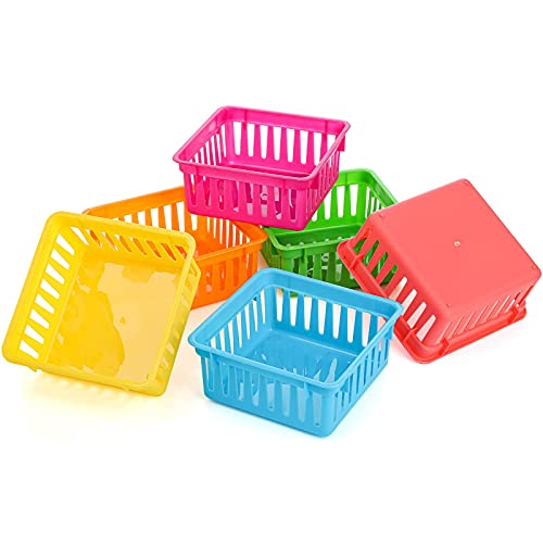 Deayou 24 Pack Classroom Storage Baskets, Small Plastic Organizer Basket, Colorful Square Mini Storage Trays, Crayon Pencil Container Bin Holder For Drawer, Desk, Home, Office, 5.3"L X 5.3"W X 2.4"H #TOP5