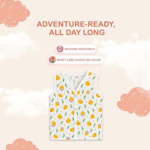Image of Kidbea Newborn Baby Jhabla Muslin Cotton Clothes for Boys & Girls | Soft Breathable, Cute Printed Sleeveless Baby Wear with Button Closure