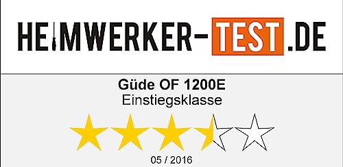 Güde 58117 Oberfräse OF 1200 E (1200 W, Hubhöhe: 55 mm, 7-fach einstellbarer Tiefenanschlag, Spannzangenaufnahme: 6 + 8 mm, 2-Säulen Führung, stufenlose Drehzahlregulierung, inkl. 6 Fräsaufsätze uvm.)