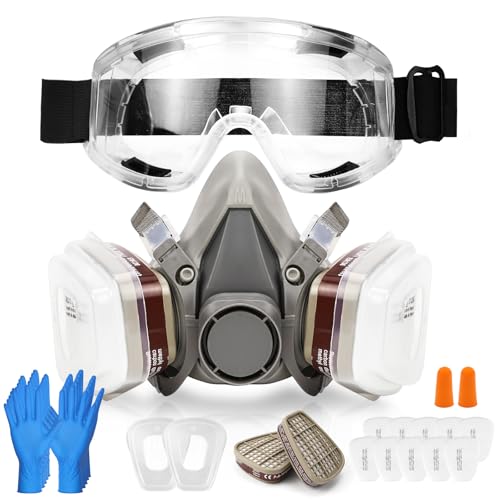 Erzekrim Atemschutzmaske, Gasmaske Set, Staubmaske mit Schutzbrille, Staubschutzmaske mit Filter, für Lackieren, Schleifen, Schweißen, Gießen