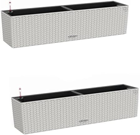 Lechuza BALCONERA Cottage 80 Self Watering Planter Indoor/Outdoor Flower Rattan Look Plant Pot Table and Window Box with Drainage Hole and Plant Substrate Poly-Resin H19 L80 W19 cm Granite