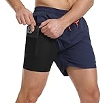 Tansozer Badehose Herren Badeshorts Kurz Schwimmhose Für Herren Schnelltrocknend Badehosen Kompression Männer Boardshorts Badehose mit Innenhose Dunkelblau XL