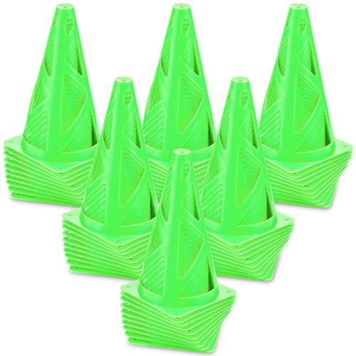 Tuanse 60 Pieces Plastic Agility Cones, 9 Inch Indoor Outdoor Training Sport Cone, Soccer Flexible Cone Sets Marker Cones for Kid Dog Training, Party, Drills, Basketball, Soccer (Green)