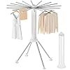 4 Legged Clothes Drying Rack Foldable Outdoor Collapsible Drying Rack Clothing Portable Laundry Drying Rack with 4 Pulleys Aluminum Alloy Dry Rack for Clothes Indoor Balcony Poolside Camping