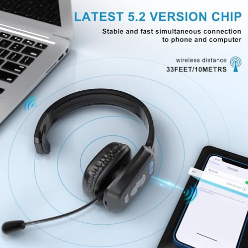 Image of Bluetooth Headset, 60hrs Noise Canceling V5.2 Over Head Headphones, Single Ear Trucker Wireless Headset with Mic, Mute Button, Multipoint, for Phones PC Computer Truck Driver Office Work - Slate
