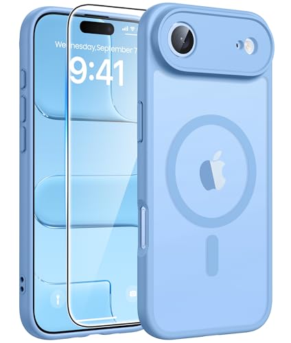 Image of FNTCASE for iPhone Air Case: [Compatible with Magsafe] Translucent Matte Cases with [Full Camera Protection] [Screen Protector] Military Grade Shockproof Protective Phone Cover - Light Blue