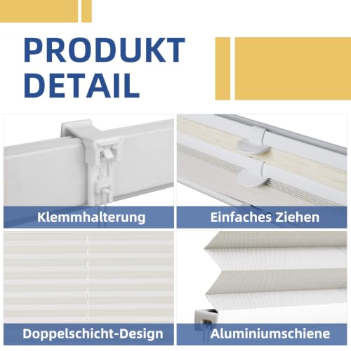Sekey Plissee Doppelplissee Day+Night Verdunkelung ohne Bohren verspannt Lichtschutz, Klemmfix, 75x200cm Muster & Beige – Ansicht 3