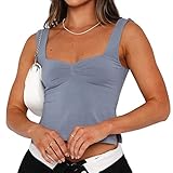 t-shirt blau weiß gestreift damen  ORANDESIGNE Y2k Bandeau Tube Top Femme Haut Dos Nu Sexy Tee Shirt Bustier sans Bretelles Débardeur Été Camisole Dentelle Patchwork Tunique sans Manches A Blau XS