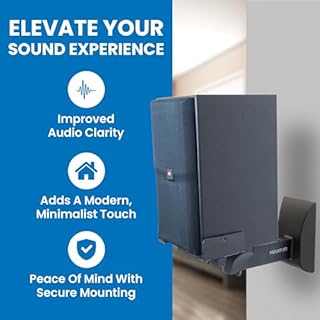 Mount-It! Bookshelf Speaker Wall Mount, Pair of Universal Side Clamping Speaker Shelf Wall Mounting Brackets for Large or Small Speakers, 2 Full Motion Mounts, 55 Lbs Capacity, Black (MI-SB37)