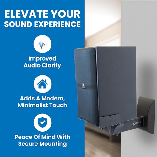 Image of Mount-It! Bookshelf Speaker Wall Mount, Pair of Universal Side Clamping Speaker Shelf Wall Mounting Brackets for Large or Small Speakers, 2 Full Motion Mounts, 55 Lbs Capacity, Black (MI-SB37)