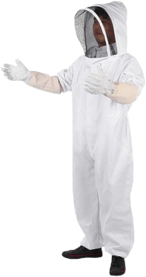Yinhing Professional Beekeeping Suit with Gloves Cotton Protective Beekeeper Jumpsuit for Adults Breathable with Compact Hat Design Beekeeper Equipment for Men Women Includes Pockets (XL)