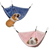 Pack of 2 Hanging Corner Hammock with Hooks for Rats, Squirrels, Sugar Gliders, Guinea Pigs, Hamsters, Hedgehogs, Ferrets and other Small Animals. Perfect for Pet Critter Cages. Blue+Pink Small