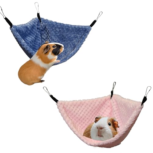 GOMICRAFT Pack of 2 Hanging Corner Hammock with Hooks for Rats Squirrels Sugar Gliders Guinea Pigs Hamsters and Other Small Animals. Perfect for Pet Critter Cages. M Blue+Pink