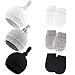 SEYUFN Bébé Chapeaux Mitaines Ensemble Nouveau-né Doux Noeud Bonnet sans Rayures Gants bébé garçons Filles Casquettes pliées Chapeau d'hôpital pour 0-3 Mois (Noir + Gris + Blanc, 0-3 Mois)