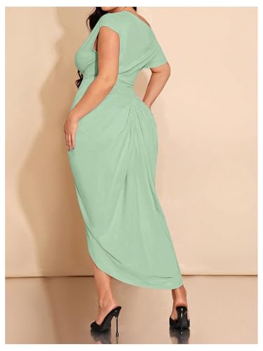 Image of Floerns Women's Plus Size Asymmetrical Neck Long Dress Ruched Slit Hem Cocktail Dress