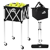 Ladkou Extra Large Tennis Ball Hopper, Holds 200 Balls, Foldable Tennis Ball Basket with Wheels & Removable Bag, Lightweight Pickleball Caddy Cart for Baseball/Softball, for Training/Teaching