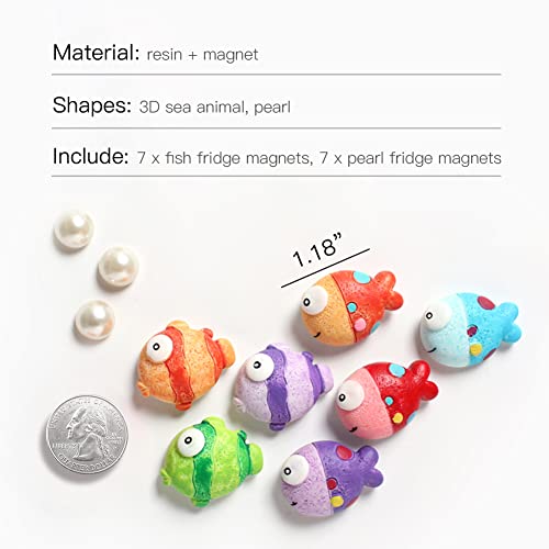 Wayuto 14Pcs Sea Animal Refrigerator Magnets Cute 3D Fish Pearl Decorative Refrigerator Magnets Funny Home Decor Resin Refrigerator Stickers For Whiteboard Office Kitchen Spot #TOP6
