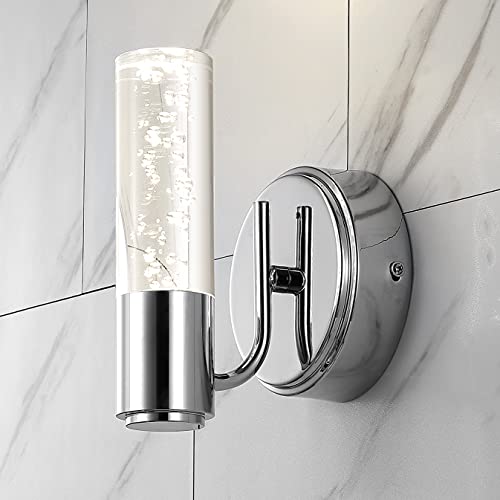 Image of JONATHAN Y 5.5 inch Chrome 1-Light Modern Integrated LED Vanity Light Wall Sconce for Bathroom, Clear Bubble Acrylic Shade Minimalist Art Deco Light for Hallway, Entryway, 4000K JYL7222A