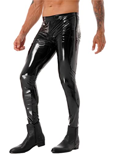 Men's Rock Steampunk Wet Look PU Leather Pants Slim Fit Straight Leggings Stage Clubwear2