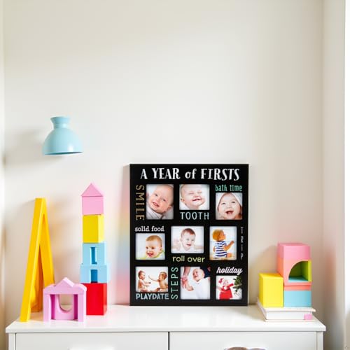 Pearhead Baby's Firsts Keepsake Picture Frame, Display Photos of Your Favorite Moments from Baby's First Tooth to Baby's First Trip, Black