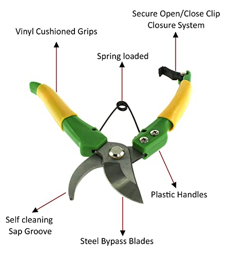 Garden 7" Bypass Pruning Shears, Light Weight Hand Pruners, Yellow Green Garden Clippers. #TOP2