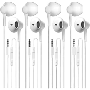 【4 Pack】 Earbuds Earphones with Microphone, Earbuds Earphones Wired Stereo in-Ear Headphones Bass Earbuds, Compatible…