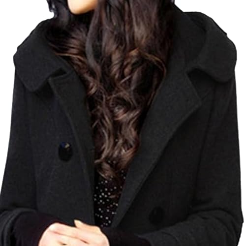 Womens Pea Coat Mid Length Hoodied Double Breasted Overcoat Wool Blend Long Trendy Trench Coat with Hood Winter3