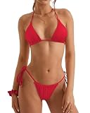 SUUKSESS Women String Triangle Bikini Sets Tie Side Thong Sexy Halter Swimsuits 2 Pieces (Red, S)
