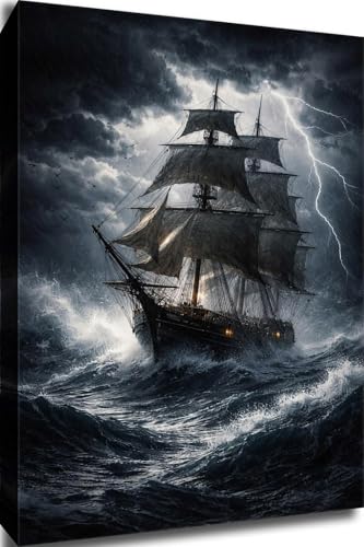 Epic Sailing Ship in Stormy Sea – Poster Art Canvas
