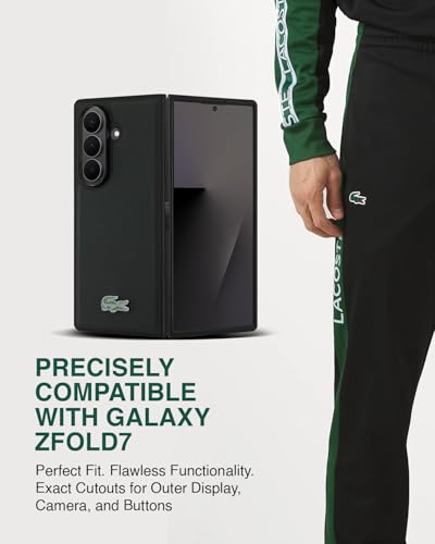 Image of CG MOBILE Lacoste [Official Licensed] Hard Case | Magnetic Compatible | Iconic Petit Pique PU Lacquer Logo Protective Case /Cover Designed for Galaxy Z Fold 7 (2025) - Black