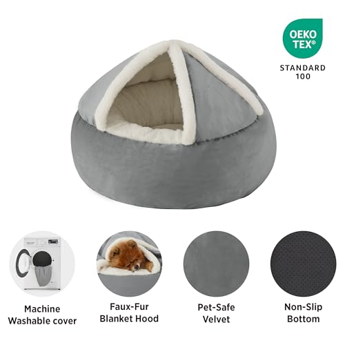 Lesure-Cat-Bed-with-Cover-Cave-Covered-Round-Kitten-Bed-with-Hooded-Blanket-Machine-Washable-Burrow-Pet-Bed-for-Indoor-Cats-Extra-Small-Cuddler-Cozy-Cave-Puppy-Bed-with-Anti-Slip-Bottom-Grey-20