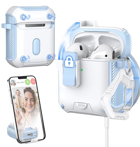 MHYALUDO Funda para AirPods de 2.ª y 1.ª generación, Compatible con Magsafe, Cierre automático magnético, Puerto de Carga a Prueba de Polvo y diseño de Soporte con Kit de Limpieza, Azul Cielo/Blanco MHYALUDO Funda para AirPods de 2.ª y 1.ª generación, Compatible con Magsafe, Cierre automático magnético, Puerto de Carga a Prueba de Polvo y diseño de Soporte con Kit de Limpieza, Azul Cielo/Blanco