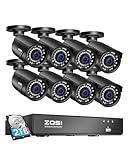 ZOSI 8 Channel 8MP 4K PoE Home Security Camera System Outdoor, 8 x Wired 5MP(3K) Bullet PoE IP Cameras, 8CH PoE NVR (16CH Expandable) with 2TB HDD for 24/7 Recording, Motion Detection, Remote Control