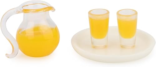 Juego de bebidas en miniatura con bandeja para casa de muñecas 112, accesorios de cocina, 4 piezas, juego de ollas y bandejas, color naranja leche,