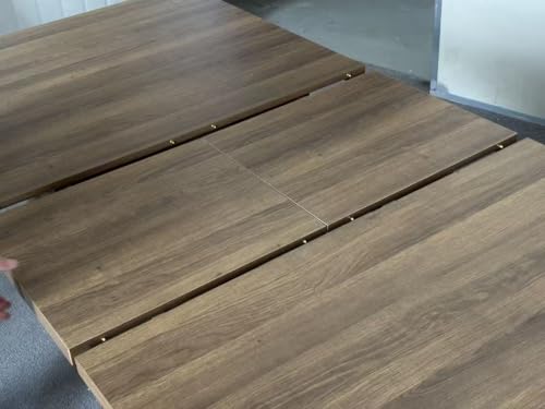 Image of Extendable Dining Table with Hidden Butterfly Leaf & Fluted Storage Legs | 63 inch-78.74 inch Wooden Expandable Table, Modern Farmhouse, Seats 4-8 People, Space Saving for Apartment Kitchen Living Room, Brown