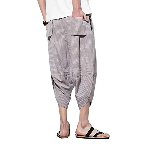 Seidarise Men's Linen Capri Linen Trousers Summer Harem Pants Wide Leg Baggy3