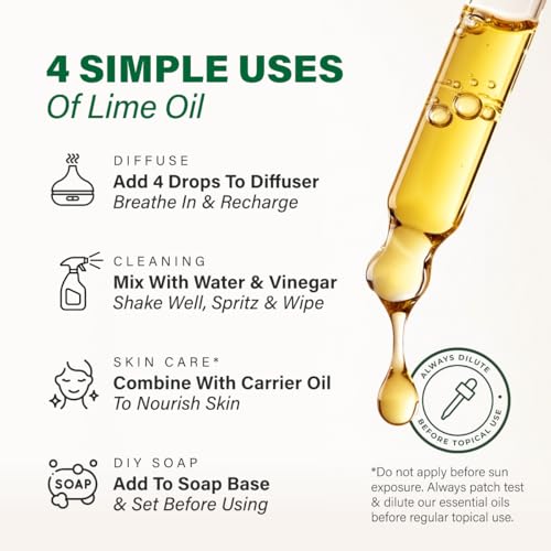 Image of 100% Pure Lime Oil - 4 Fl Oz Lime Essential Oil for Hair, Skin, Diffuser, Aromatherapy & DIY Soap Making Scent